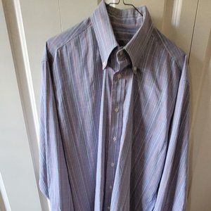 Wm. Fox & Co Striped Long-Sleeved Button Down Shirt. Size 16-34. Slim Fit.  EEUC